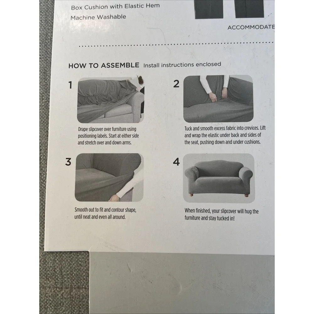 SureFit Stretch Chenille Sofa Couch Slipcover Smoke Grey Tailored Fit 72-88